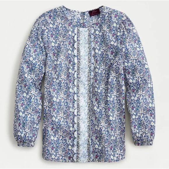 J. Crew Tops - J. Crew Scalloped Cotton Poplin Blouse Shirt Mixed Liberty Prints Floral Medium